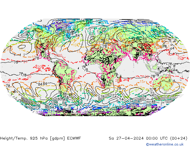 Height/Temp. 925 hPa ECMWF Sáb 27.04.2024 00 UTC