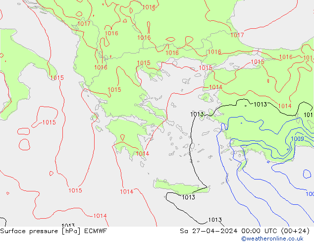 Surface pressure ECMWF Sa 27.04.2024 00 UTC
