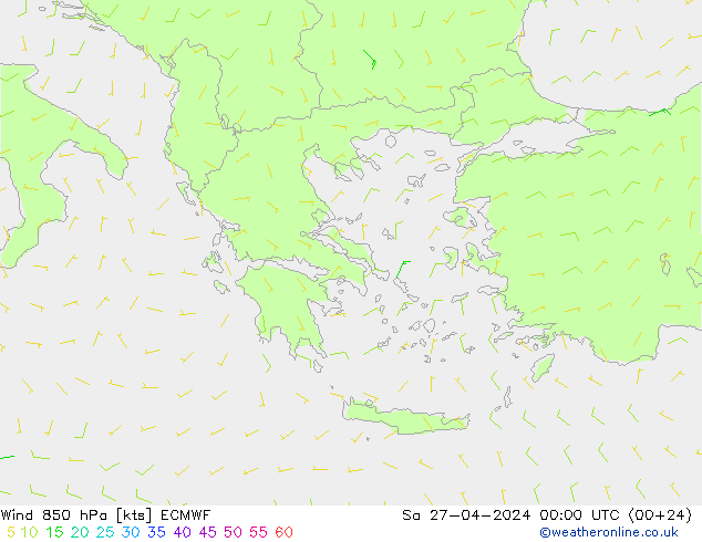 Wind 850 hPa ECMWF za 27.04.2024 00 UTC