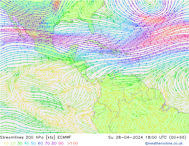 Streamlines 200 hPa ECMWF Su 28.04.2024 18 UTC