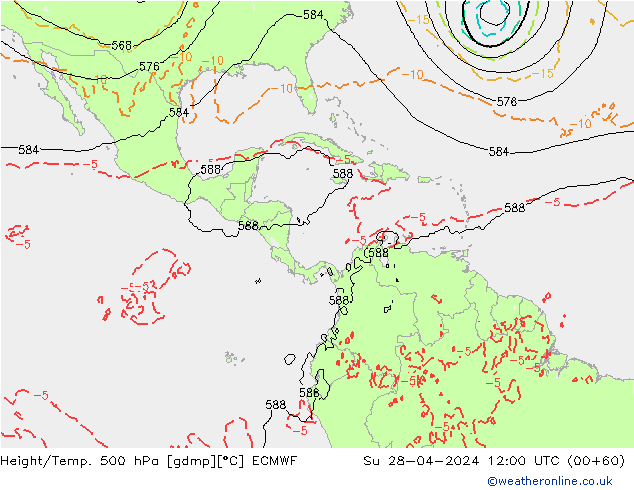 Z500/Rain (+SLP)/Z850 ECMWF Su 28.04.2024 12 UTC