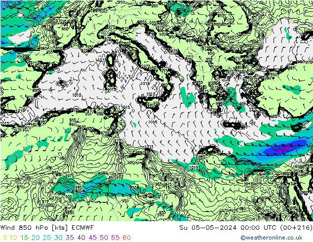 ветер 850 гПа ECMWF Вс 05.05.2024 00 UTC
