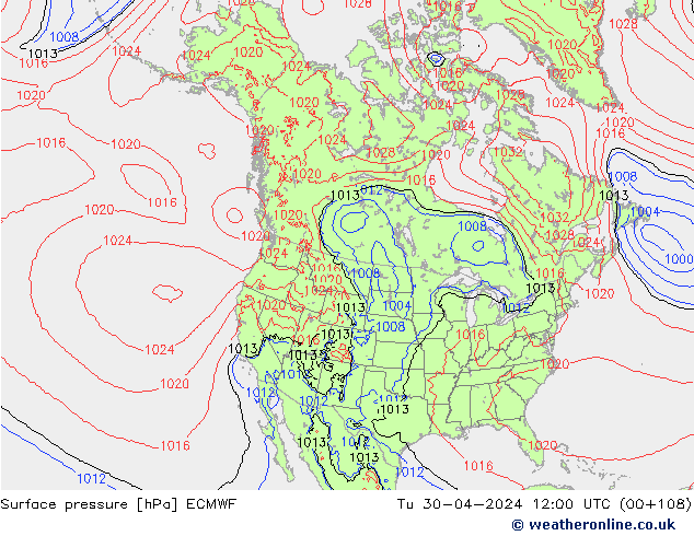 Presión superficial ECMWF mar 30.04.2024 12 UTC