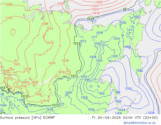 Bodendruck ECMWF Fr 26.04.2024 00 UTC