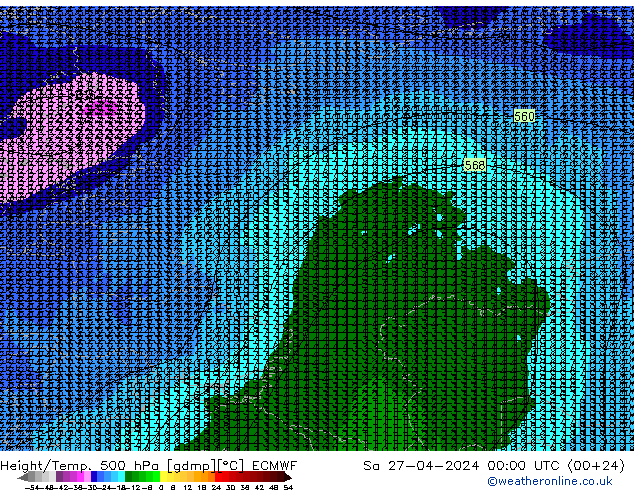 Height/Temp. 500 hPa ECMWF Sa 27.04.2024 00 UTC