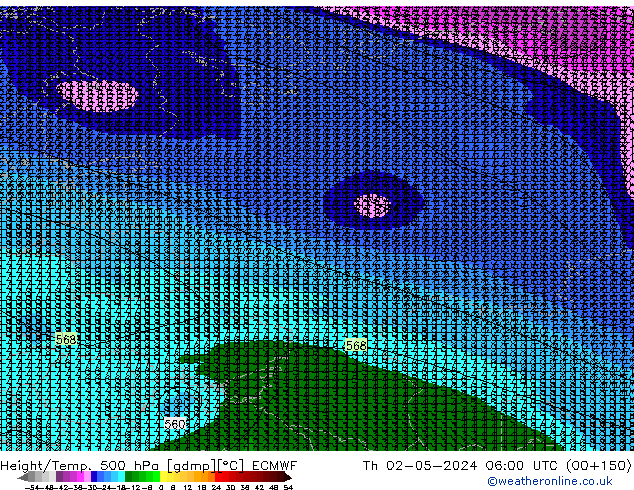 Height/Temp. 500 hPa ECMWF Čt 02.05.2024 06 UTC