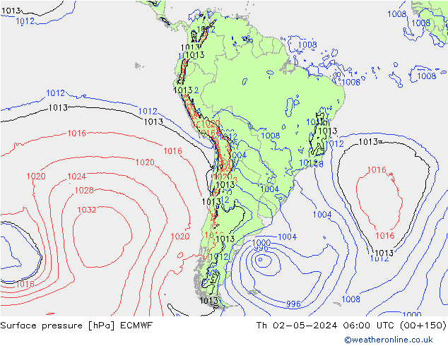 Pressione al suolo ECMWF gio 02.05.2024 06 UTC
