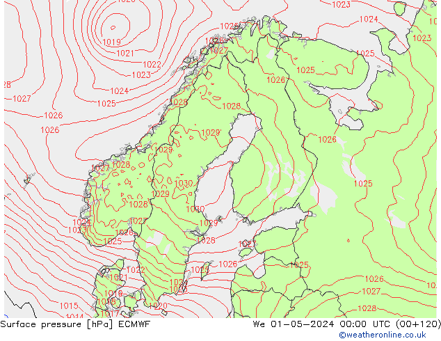 Surface pressure ECMWF We 01.05.2024 00 UTC