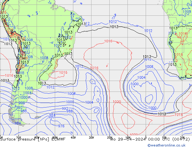 Surface pressure ECMWF Mo 29.04.2024 00 UTC