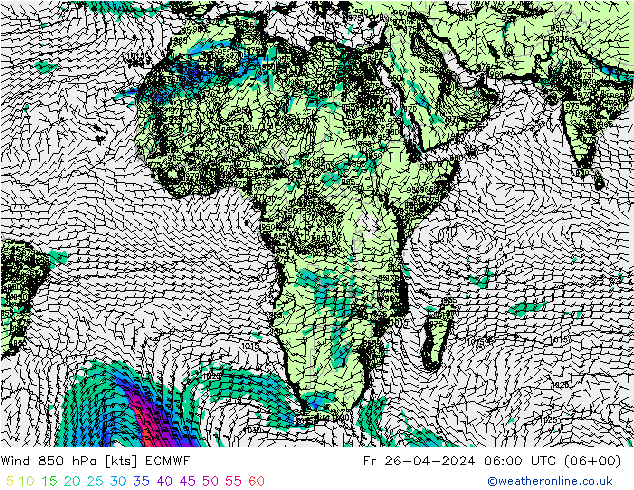 wiatr 850 hPa ECMWF pt. 26.04.2024 06 UTC