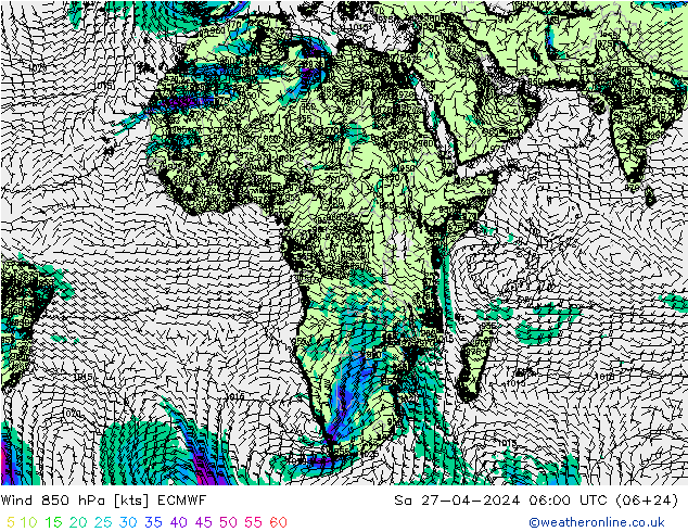 Wind 850 hPa ECMWF Sa 27.04.2024 06 UTC