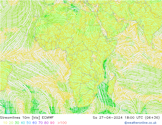 Streamlines 10m ECMWF Sa 27.04.2024 18 UTC