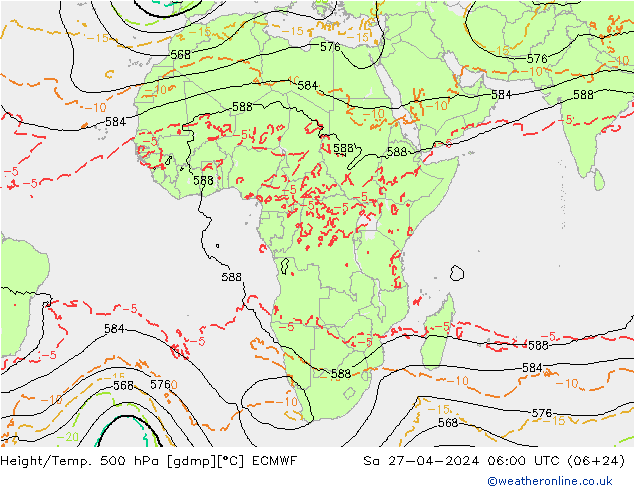 Height/Temp. 500 hPa ECMWF Sa 27.04.2024 06 UTC