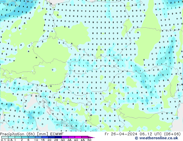 Precipitation (6h) ECMWF Fr 26.04.2024 12 UTC
