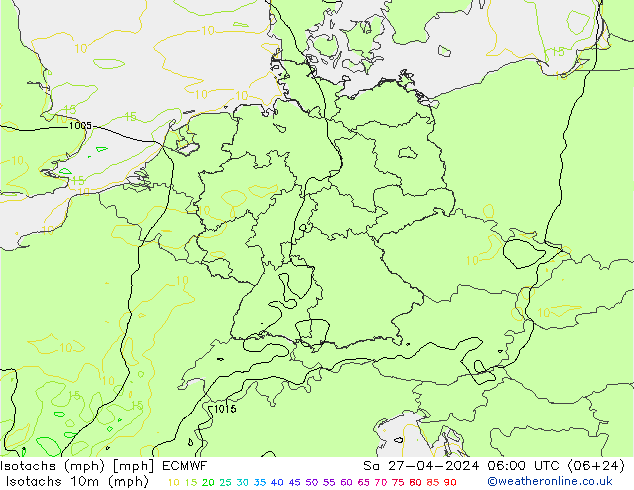 Isotachs (mph) ECMWF Sa 27.04.2024 06 UTC