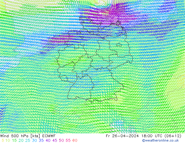 Wind 500 hPa ECMWF Fr 26.04.2024 18 UTC