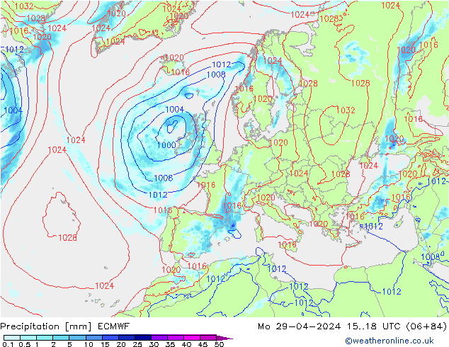 Niederschlag ECMWF Mo 29.04.2024 18 UTC