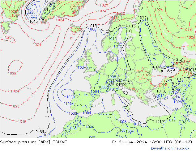 Bodendruck ECMWF Fr 26.04.2024 18 UTC