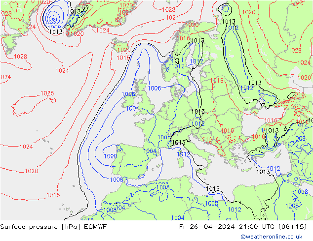 Surface pressure ECMWF Fr 26.04.2024 21 UTC