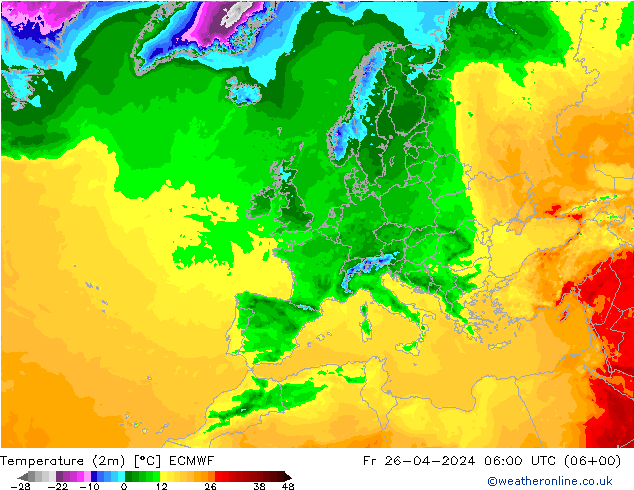 Temperaturkarte (2m) ECMWF Fr 26.04.2024 06 UTC