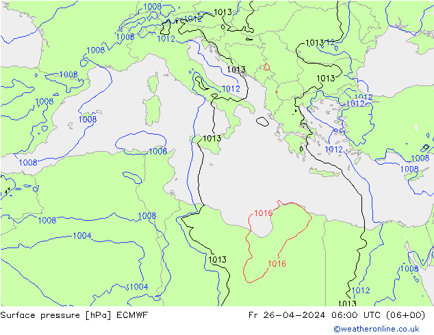 pressão do solo ECMWF Sex 26.04.2024 06 UTC