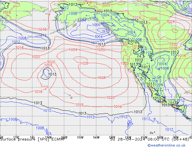 Presión superficial ECMWF dom 28.04.2024 06 UTC