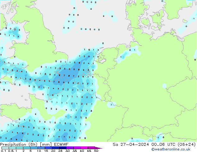 Precipitação (6h) ECMWF Sáb 27.04.2024 06 UTC