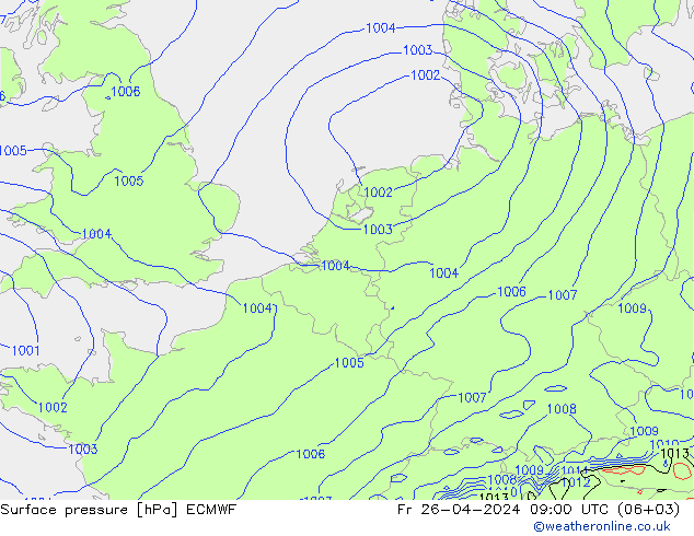 Bodendruck ECMWF Fr 26.04.2024 09 UTC