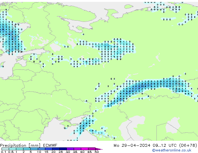 Precipitation ECMWF Mo 29.04.2024 12 UTC