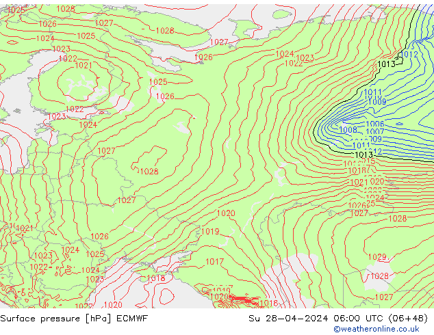 Surface pressure ECMWF Su 28.04.2024 06 UTC