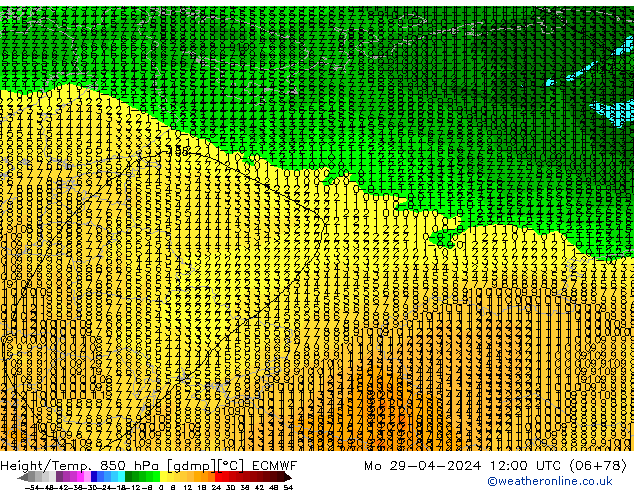 Z500/Rain (+SLP)/Z850 ECMWF Mo 29.04.2024 12 UTC