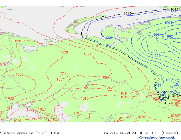 Atmosférický tlak ECMWF Út 30.04.2024 00 UTC