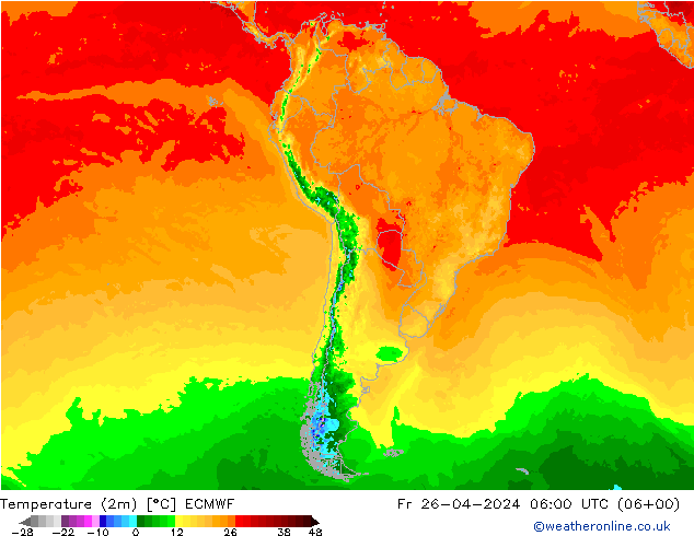 Temperature (2m) ECMWF Fr 26.04.2024 06 UTC