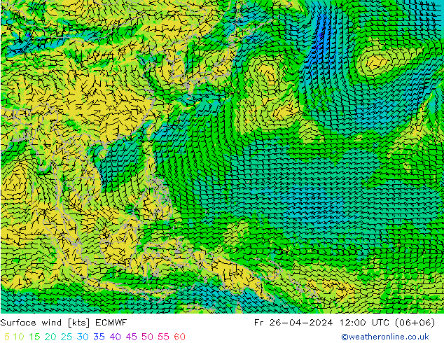 Surface wind ECMWF Fr 26.04.2024 12 UTC