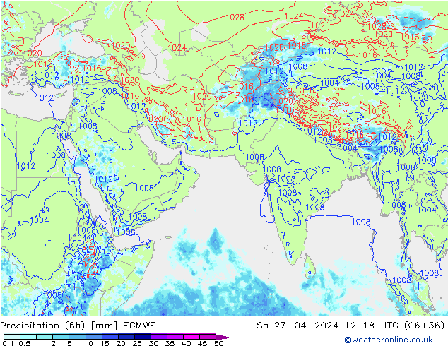Precipitation (6h) ECMWF Sa 27.04.2024 18 UTC