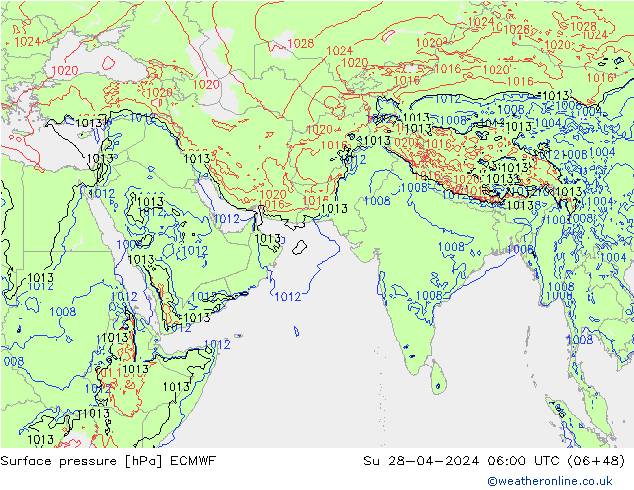 pressão do solo ECMWF Dom 28.04.2024 06 UTC