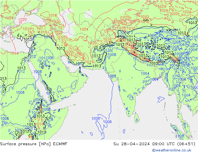 Surface pressure ECMWF Su 28.04.2024 09 UTC