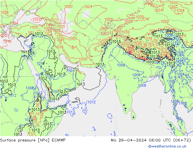 Presión superficial ECMWF lun 29.04.2024 06 UTC