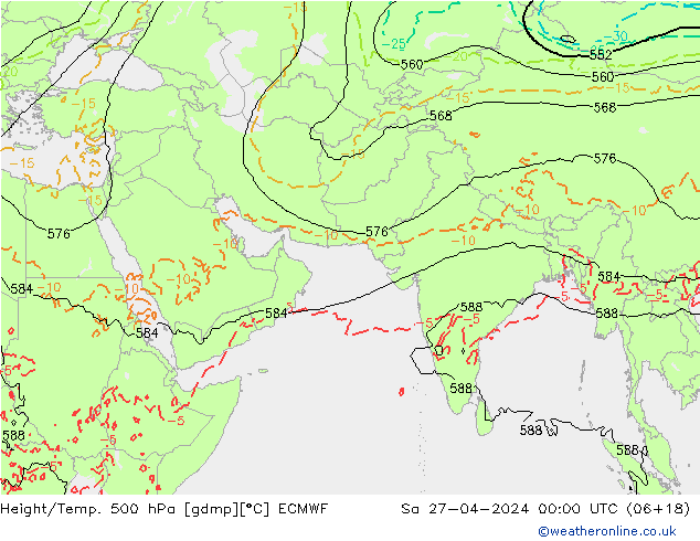 Z500/Rain (+SLP)/Z850 ECMWF sam 27.04.2024 00 UTC