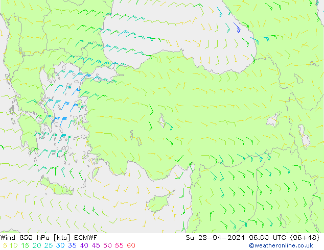 Wind 850 hPa ECMWF zo 28.04.2024 06 UTC