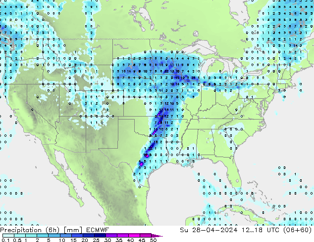 Precipitation (6h) ECMWF Su 28.04.2024 18 UTC