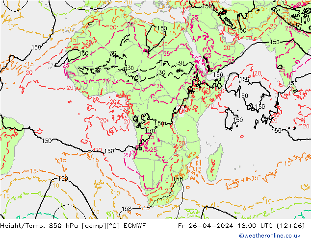 Height/Temp. 850 hPa ECMWF Fr 26.04.2024 18 UTC