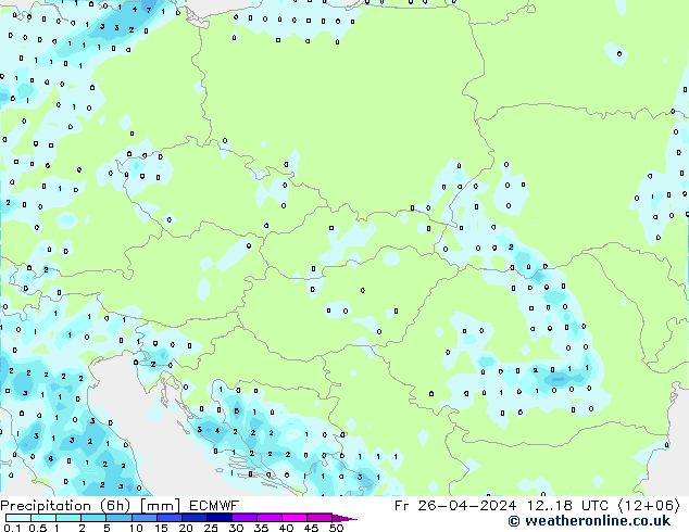 Yağış (6h) ECMWF Cu 26.04.2024 18 UTC