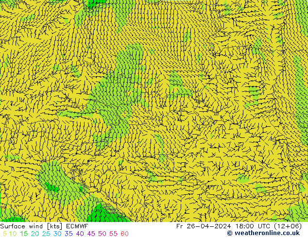 Surface wind ECMWF Pá 26.04.2024 18 UTC