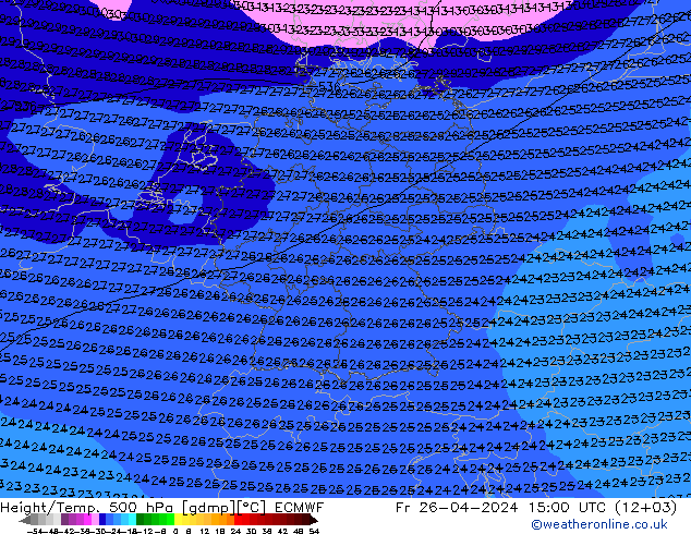 Yükseklik/Sıc. 500 hPa ECMWF Cu 26.04.2024 15 UTC