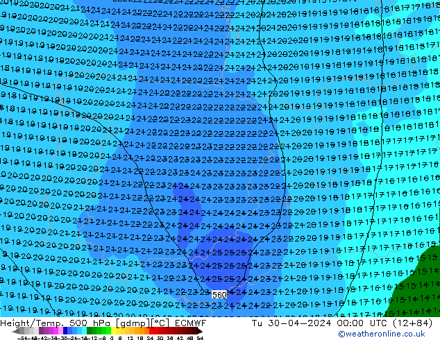 Z500/Rain (+SLP)/Z850 ECMWF Tu 30.04.2024 00 UTC