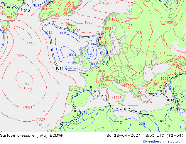 Luchtdruk (Grond) ECMWF zo 28.04.2024 18 UTC