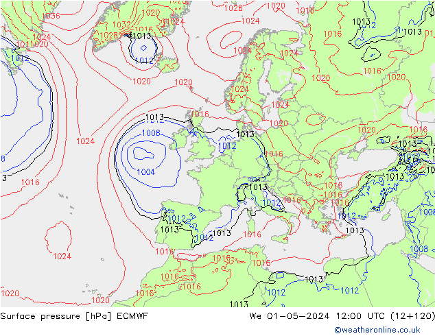 ciśnienie ECMWF śro. 01.05.2024 12 UTC