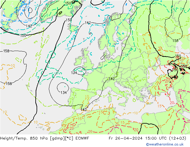 Height/Temp. 850 hPa ECMWF Fr 26.04.2024 15 UTC
