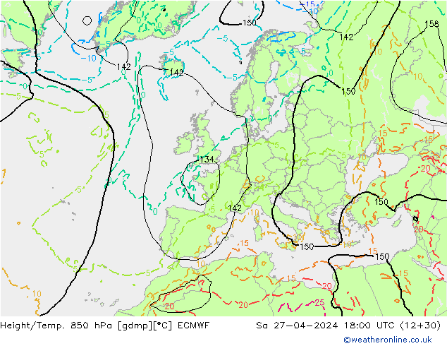 Z500/Rain (+SLP)/Z850 ECMWF so. 27.04.2024 18 UTC